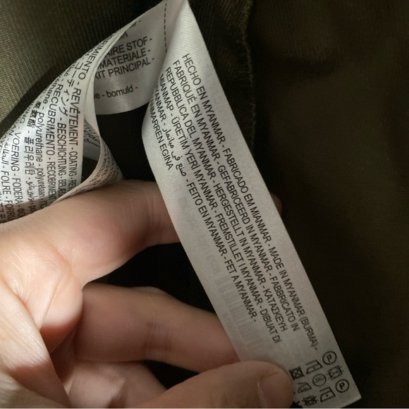 Zara Khaki / Black Jacket Hooded Coat Sz XS Faux Leather Sleeves Long Military - Picture 8 of 9